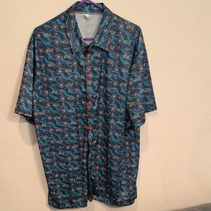 New Orleans Pelicans Blue Patterned Short Sleeve Button-Up Shirt XL NBA
